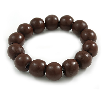 Brown Painted Round Bead Wood Flex Bracelet - M/L