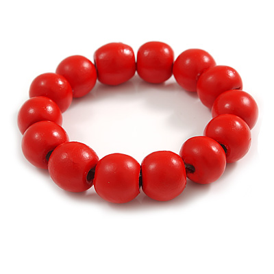 Red Painted Round Bead Wood Flex Bracelet - M/L - main view