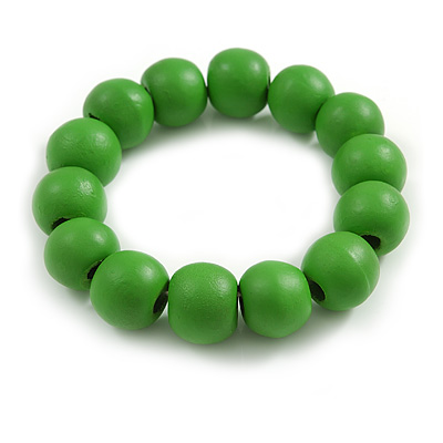 Green Painted Round Bead Wood Flex Bracelet - M/L - main view
