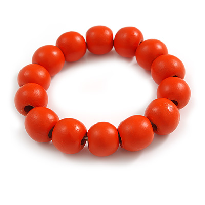 Orange Painted Round Bead Wood Flex Bracelet - M/L - main view