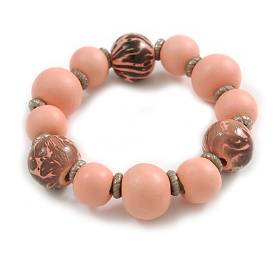 Wood Bead with Animal Print Flex Bracelet in Pastel Pink/ Size M - main view
