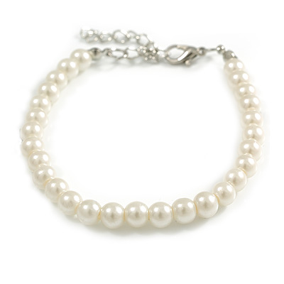 5mm Classic White Faux Pearl Bead Bracelet with Silver Tone Closure - 16cm L/5cm Ext - main view