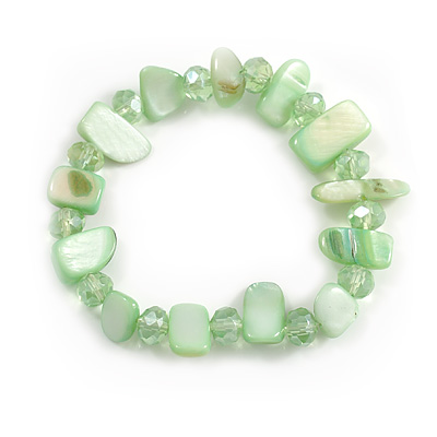 Celery Green Glass and Sea Shell Bead Flex Bracelet - M/L - main view
