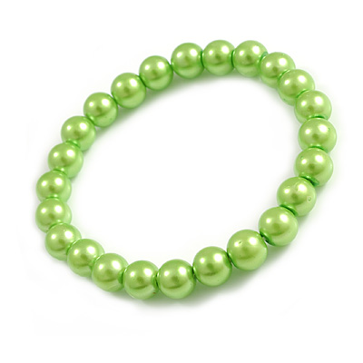 8mm/ Neon Green Glass Bead Flex Bracelet - Size M