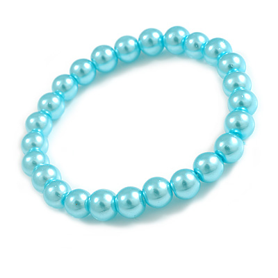8mm/ Light Blue Glass Bead Flex Bracelet - Size M