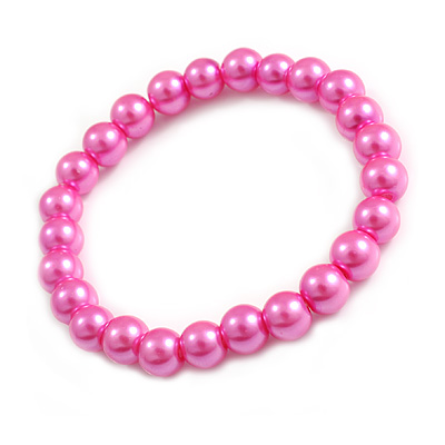 8mm/ Polka Dot Pink Glass Bead Flex Bracelet - Size M - main view