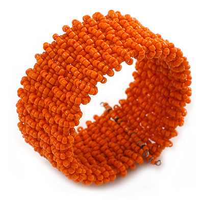 Fancy Orange Glass Bead Flex Cuff Bracelet - Adjustable - main view