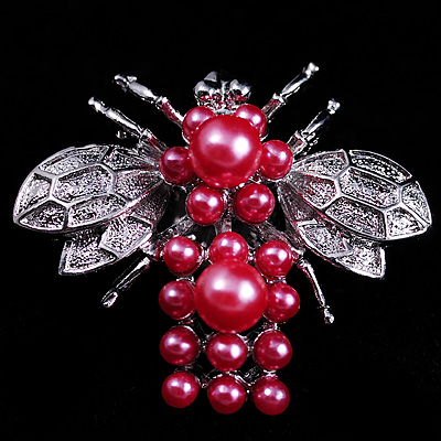 Pink Simulated Pearl Moth Costume Brooch - main view
