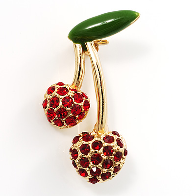 Diamante Cherry Pin Brooch - main view