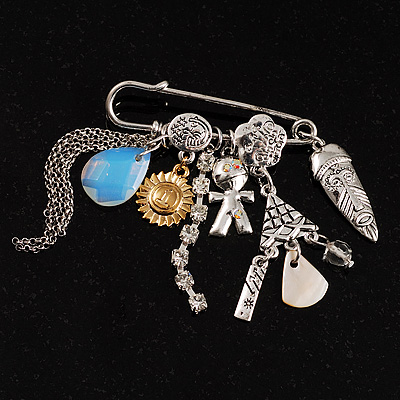 Silver Tone Kilt Pin With Charms - main view
