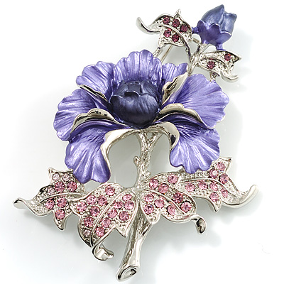 Magnificent Purple Crystal Rose Brooch - main view