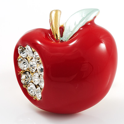 Tiny Red Enamel Diamante Apple Pin - main view