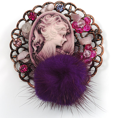 Cameo Purple Feather Brooch - main view