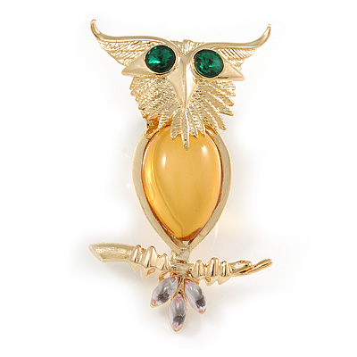 Exquisite Amber Coloured Acrylic Owl Brooch - main view