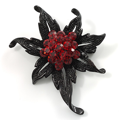 Fancy Red Swarovski Crystal Floral Vintage Brooch - main view