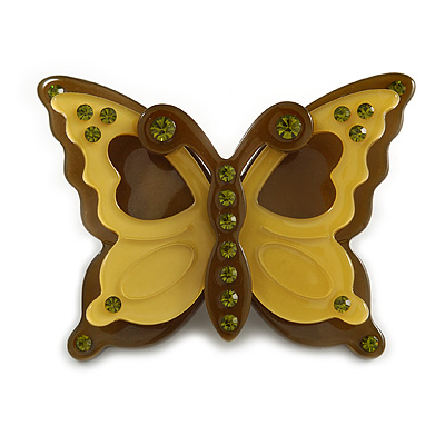 Pretty Olive Plastic Butterfly Brooch - main view