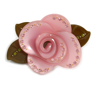 Contemporary Pink Plastic Rose Brooch - main view