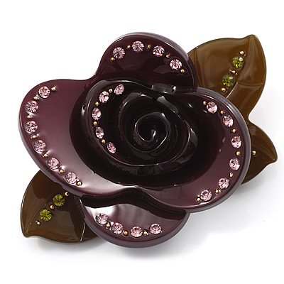 Contemporary Burgundy Plastic Rose Brooch