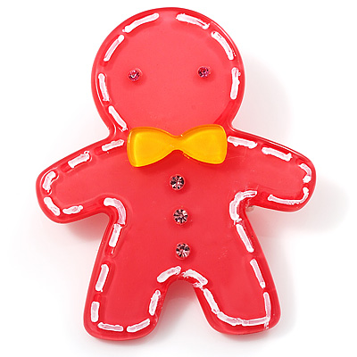 Pink Gingerbread Man Plastic Brooch - main view
