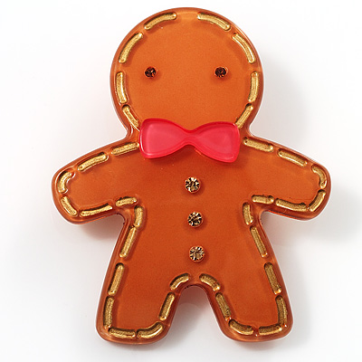 Gingerbread Man Plastic Brooch - main view