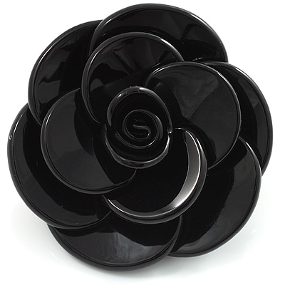 Romantic Jet Black Rose Plastic Brooch - main view