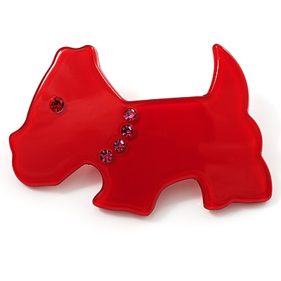 Red Plastic Scottie Dog Brooch - main view