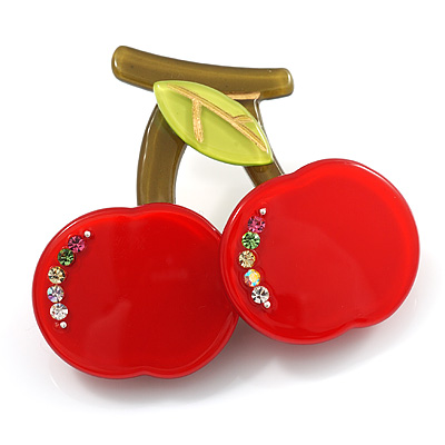 Red Plastic Cherry Brooch - main view