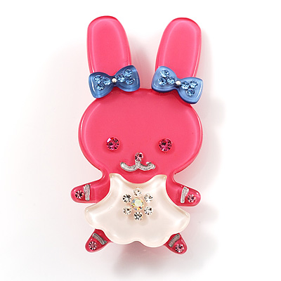 Pretty Pink Bunny Girl Plastic Brooch - main view