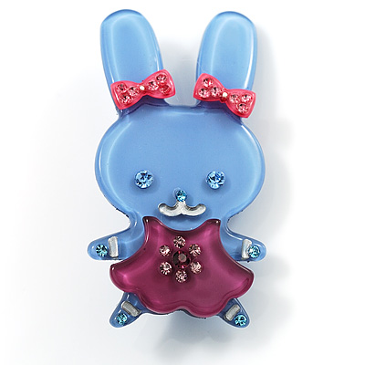 Pretty Blue Bunny Girl Plastic Brooch - main view