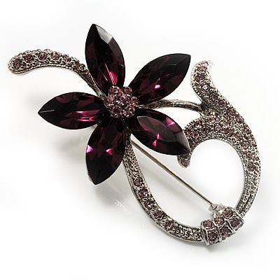 Purple CZ Floral Brooch - main view