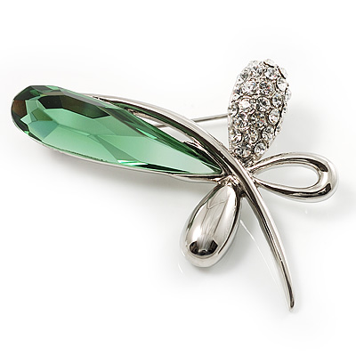 Contemporary Crystal Butterfly Brooch (Green&Clear) - main view