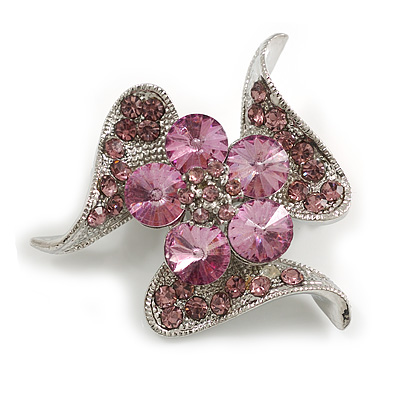 Dazzling Pink Crystal Floral Brooch - main view