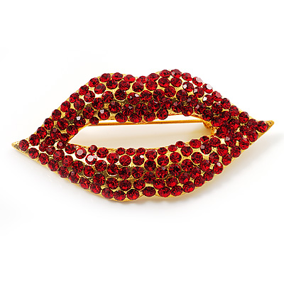 Sexy Red Crystal Lips Brooch - main view