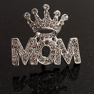 Clear Crystal ''MOM'' Brooch - main view