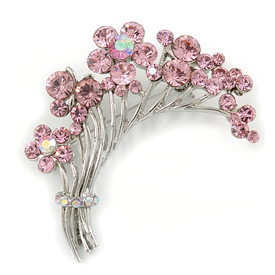 Flower And Butterfly Cluster Crystal Brooch (Pink) - main view