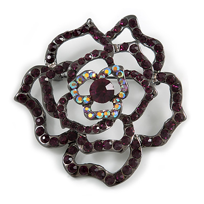 Stunning Violet Crystal Rose Brooch