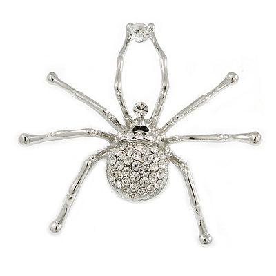 Giant Clear Crystal Spider Brooch - main view