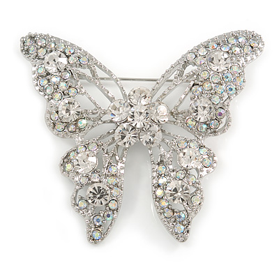 Dazzling Clear Crystal Butterfly Brooch - main view
