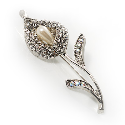 Clear Crystal Calla Lily Brooch - main view