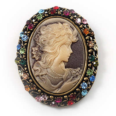 Multicoloured Bronze Vintage Cameo Brooch&Pendant - main view
