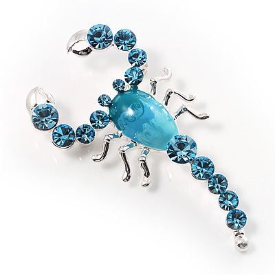 Large Blue Crystal Scorpion Brooch - main view