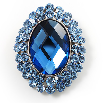 Sky Blue Crystal Button Shaped Fashion Brooch - main view