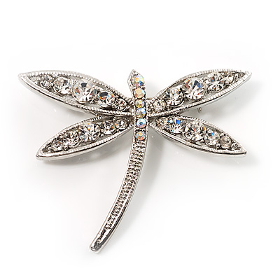 Classic Crystal Dragonfly Brooch (Silver Tone) - main view