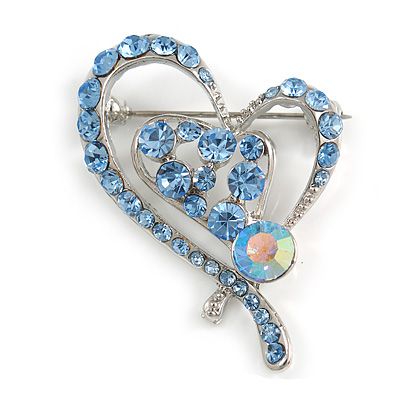 Blue Crystal Heart Brooch - main view