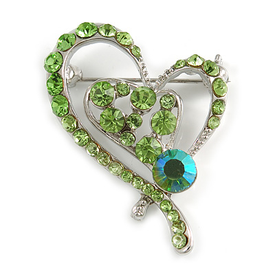 Green Crystal Heart Brooch - main view