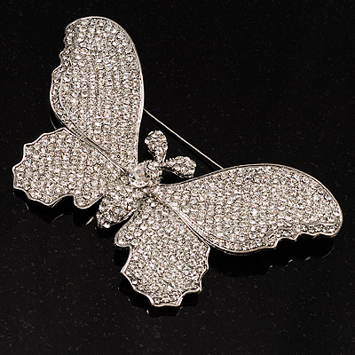 Gigantic Pave Swarovski Crystal Butterfly Brooch (Clear) - main view