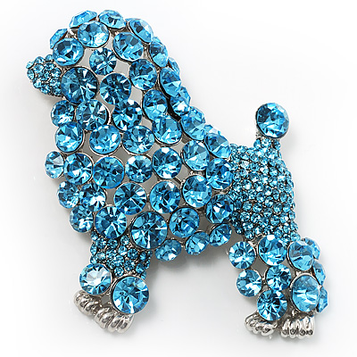 Gigantic Blue Crystal Poodle Dog Brooch