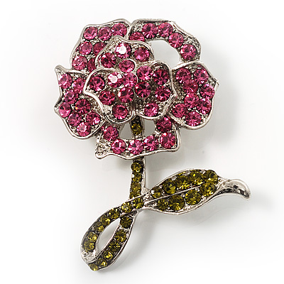 Pink Crystal Rose Brooch