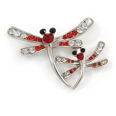 Fancy Red Dragonfly Fashion Brooch - main view