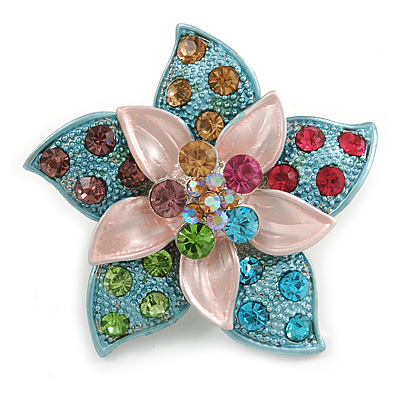 3D Enamel Crystal Flower Brooch (Multicoloured) - main view